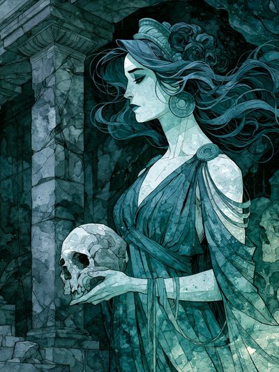 Gothic Skull Maiden Illustration Poster. poster print