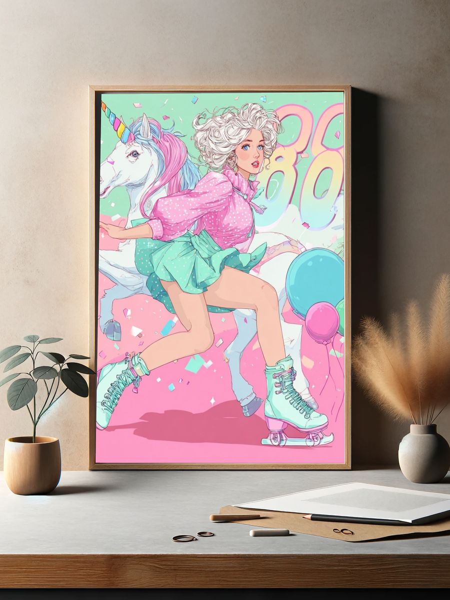 Unicorn Roller Girl Illustration Poster. — room view 2