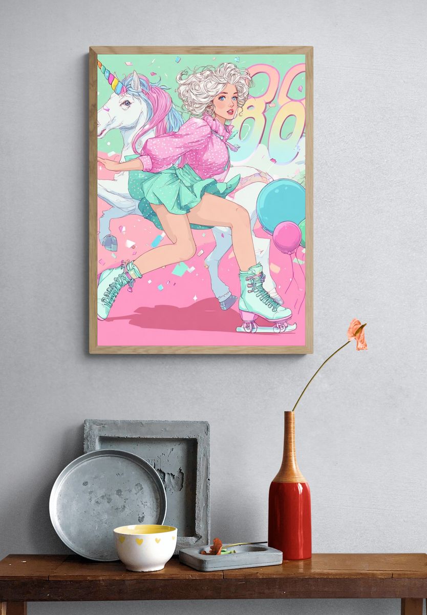 Unicorn Roller Girl Illustration Poster. — room view 3