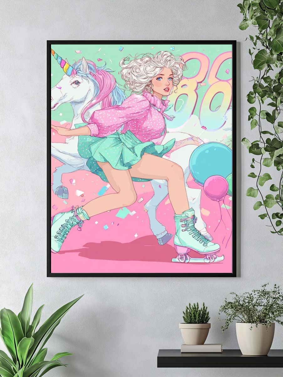 Unicorn Roller Girl Illustration Poster. — room view 4