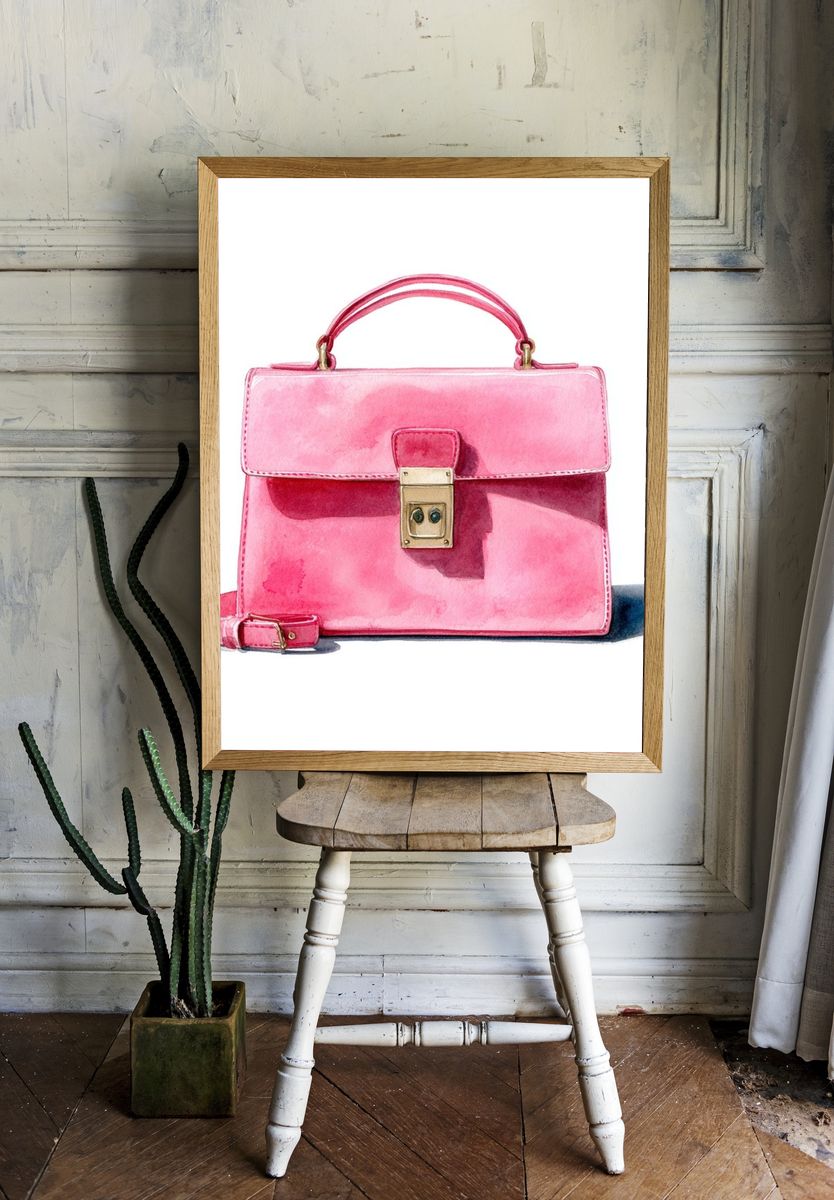 Pink Handbag Watercolor Print. — room view 1