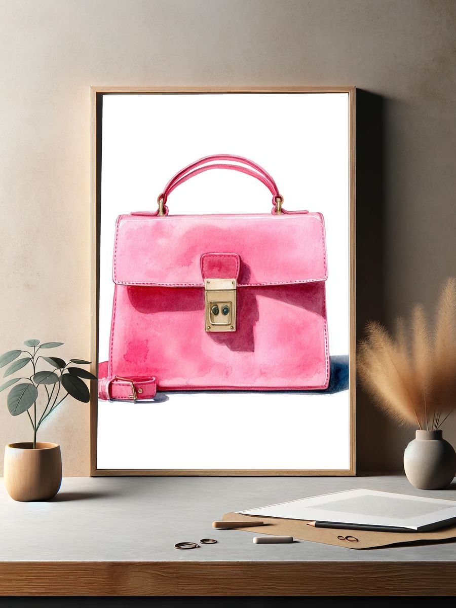 Pink Handbag Watercolor Print. — room view 2