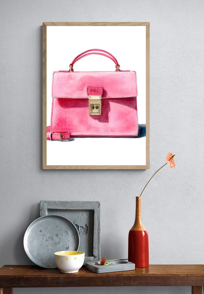 Pink Handbag Watercolor Print. — room view 3