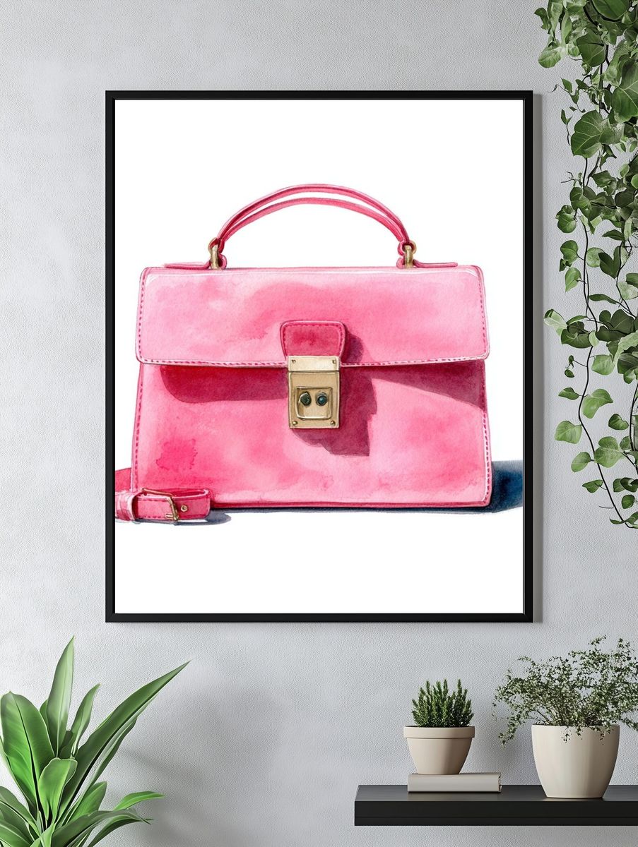 Pink Handbag Watercolor Print. — room view 4
