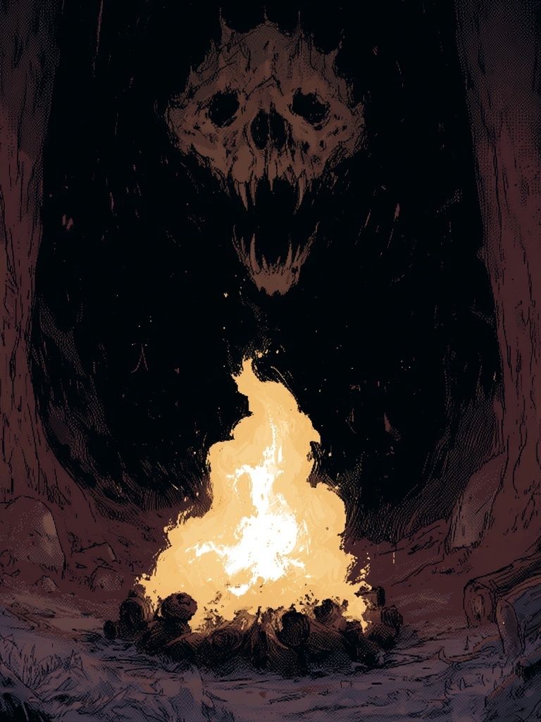Skull Cave Fire Illustration Poster. poster — illustration art