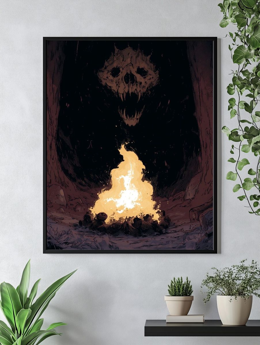 Skull Cave Fire Illustration Poster. — room view 4