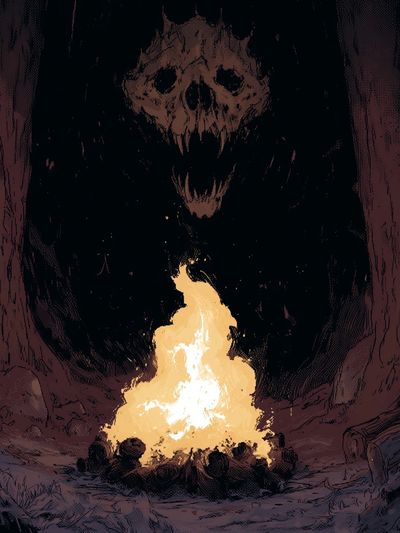 Skull Cave Fire Illustration Poster. poster