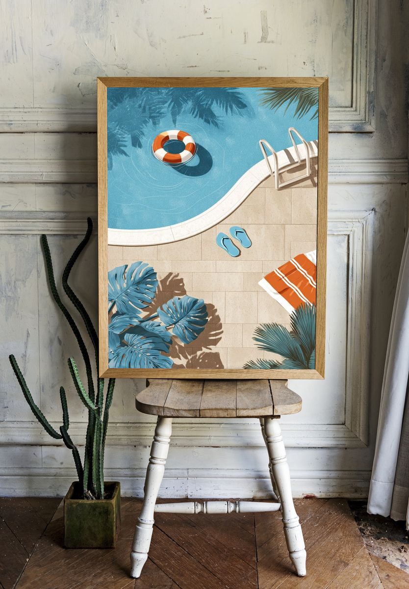 Poolside Summer Illustration Poster. — room view 1