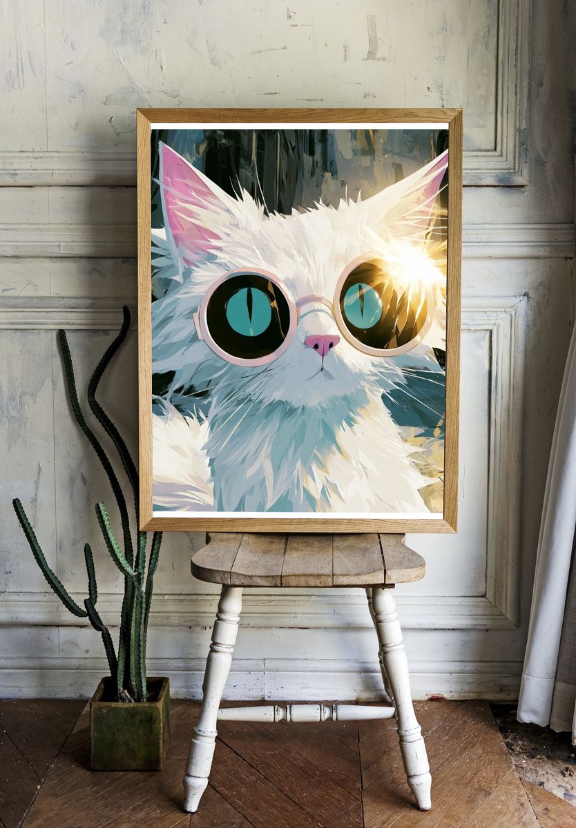 Cool Cat Portrait Illustration Poster. — room view 1
