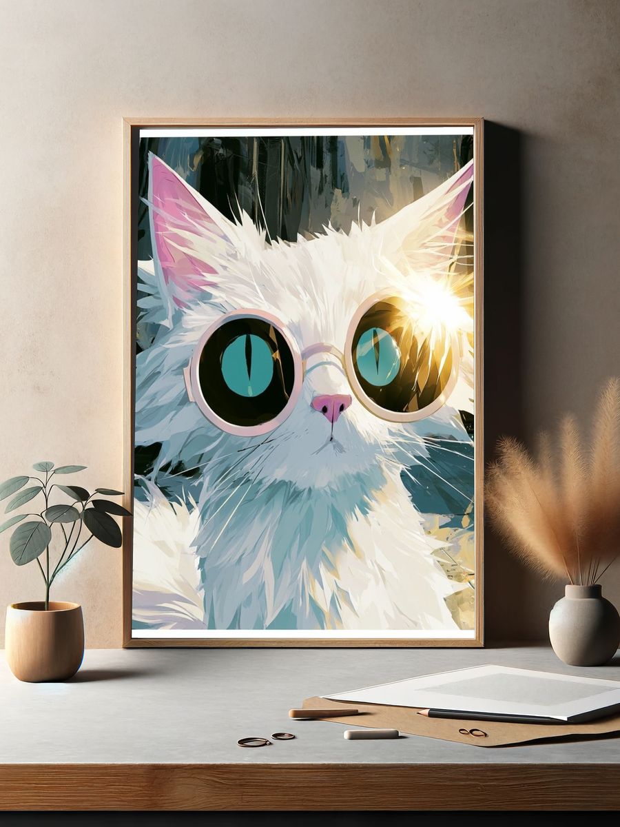 Cool Cat Portrait Illustration Poster. — room view 2