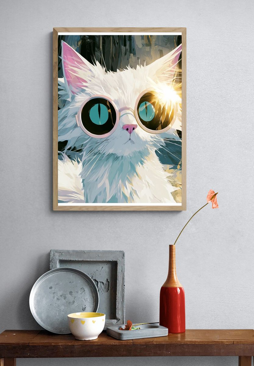 Cool Cat Portrait Illustration Poster. — room view 3