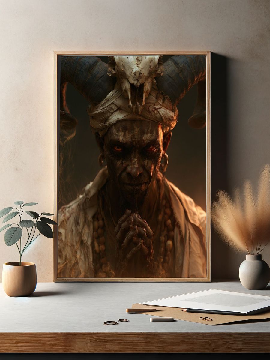 Mystic Horned Figure Illustration Poster. — room view 2