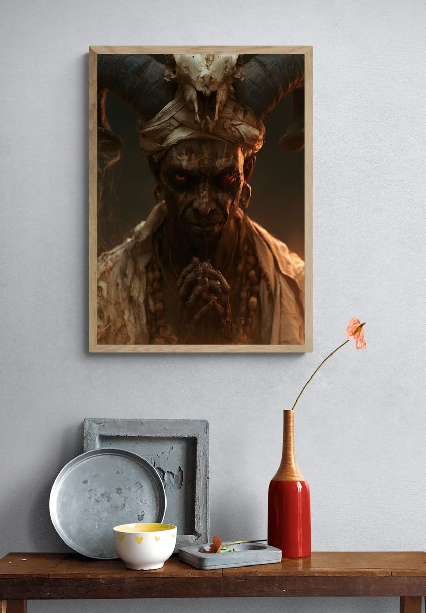 Mystic Horned Figure Illustration Poster. — room view 3