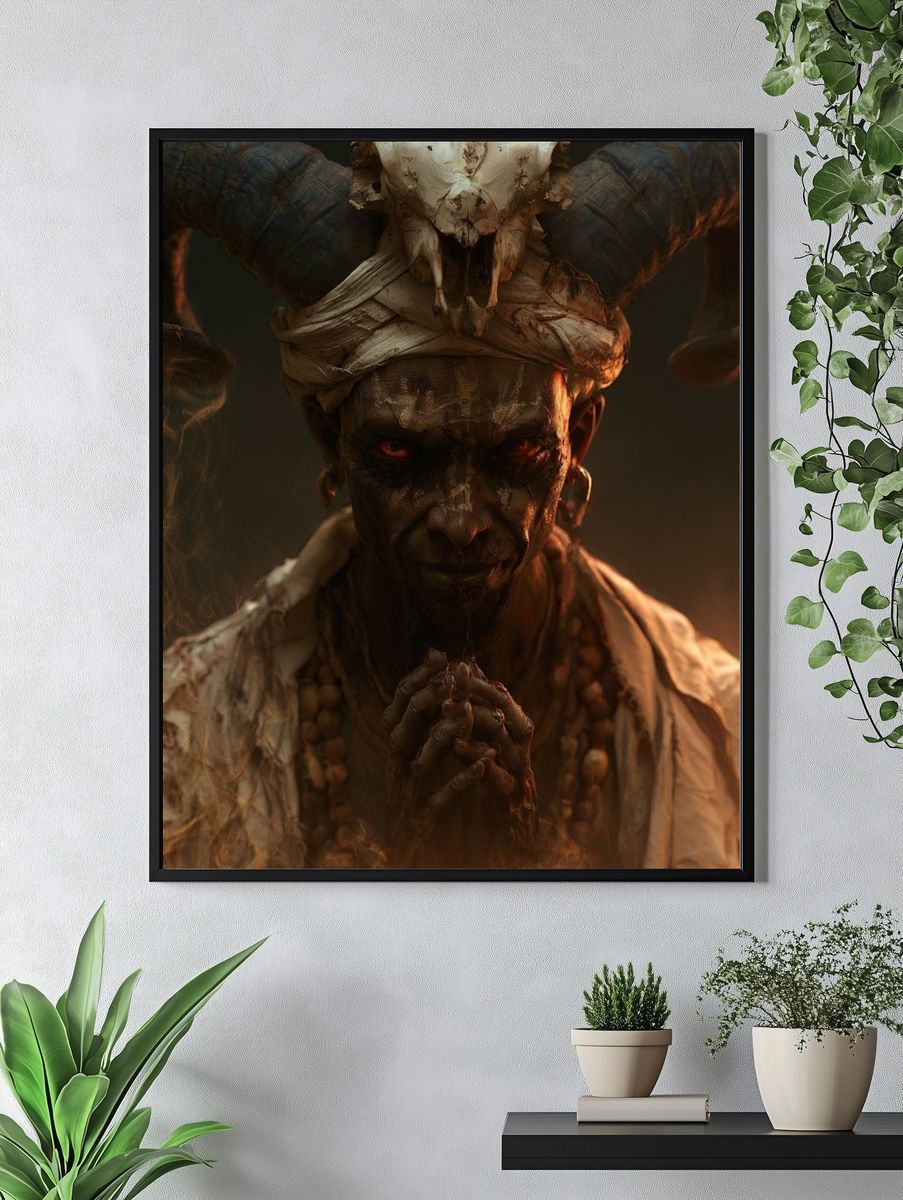 Mystic Horned Figure Illustration Poster. — room view 4