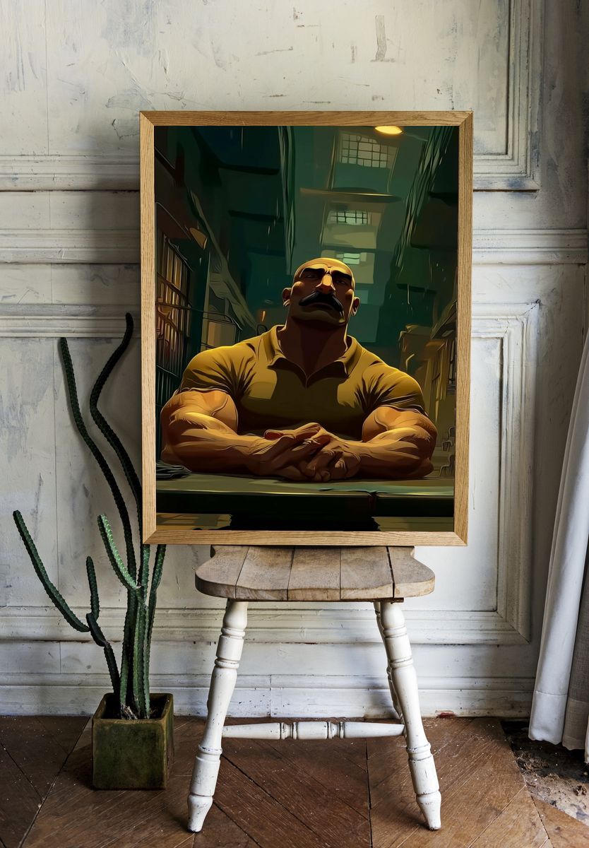 Muscular Man in Cell Block Illustration Poster. — room view 1