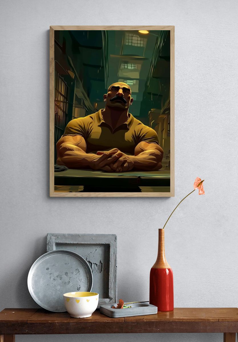 Muscular Man in Cell Block Illustration Poster. — room view 3