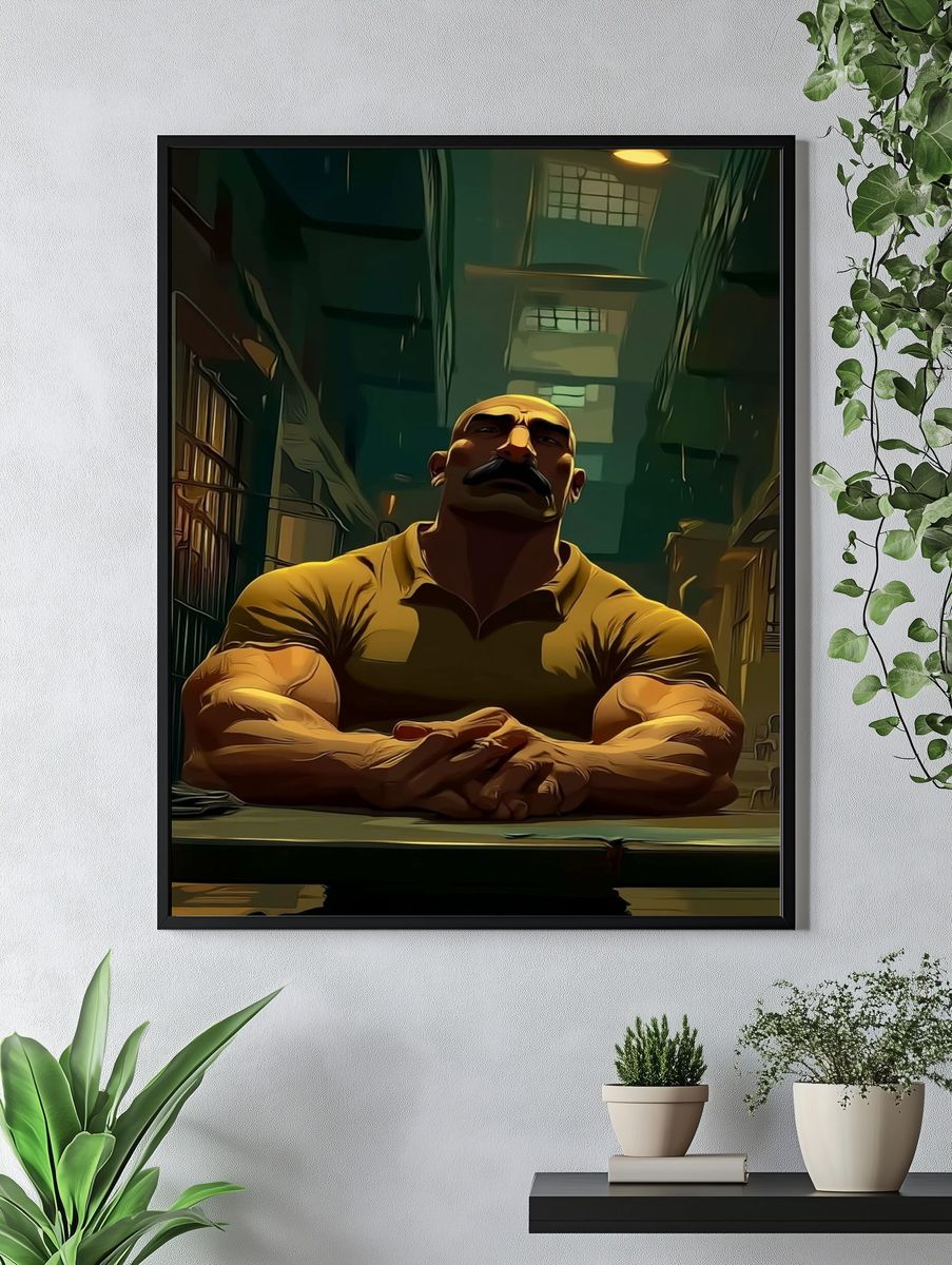 Muscular Man in Cell Block Illustration Poster. — room view 4