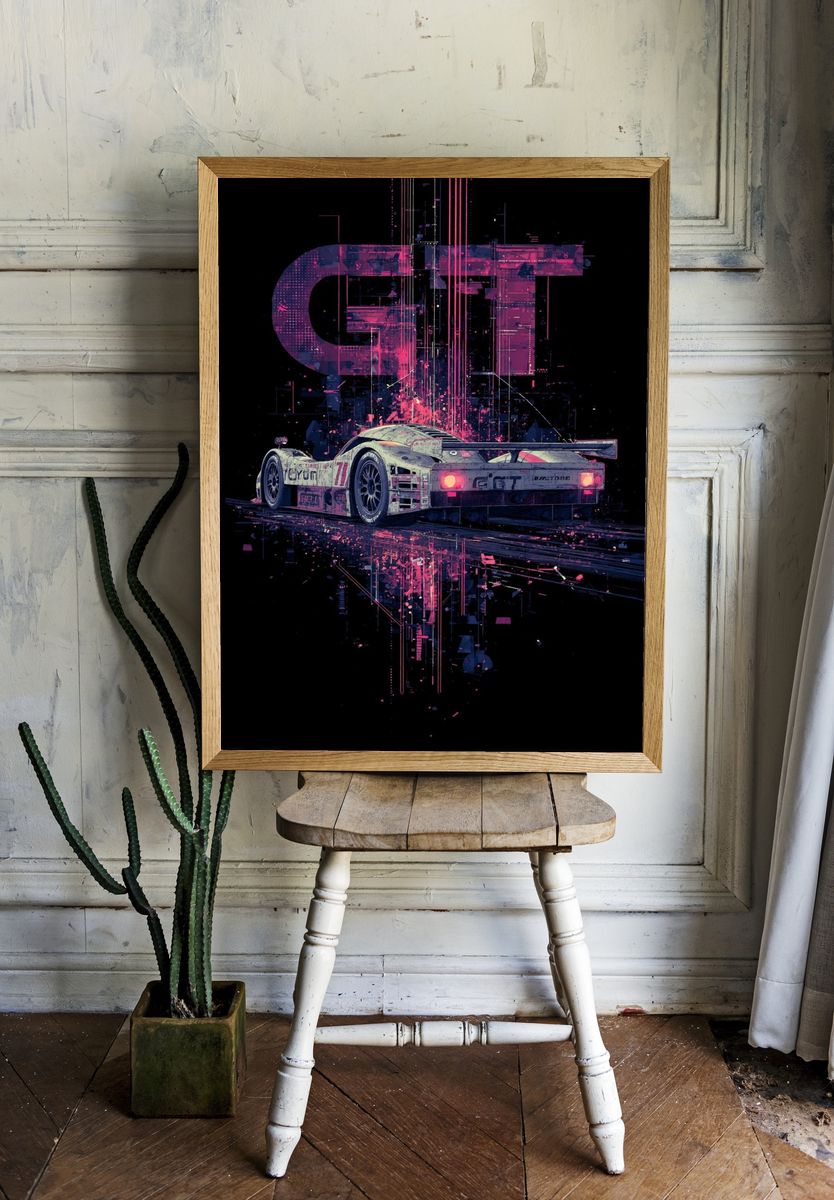 GT Racing Neon Digital Art Poster. — room view 1