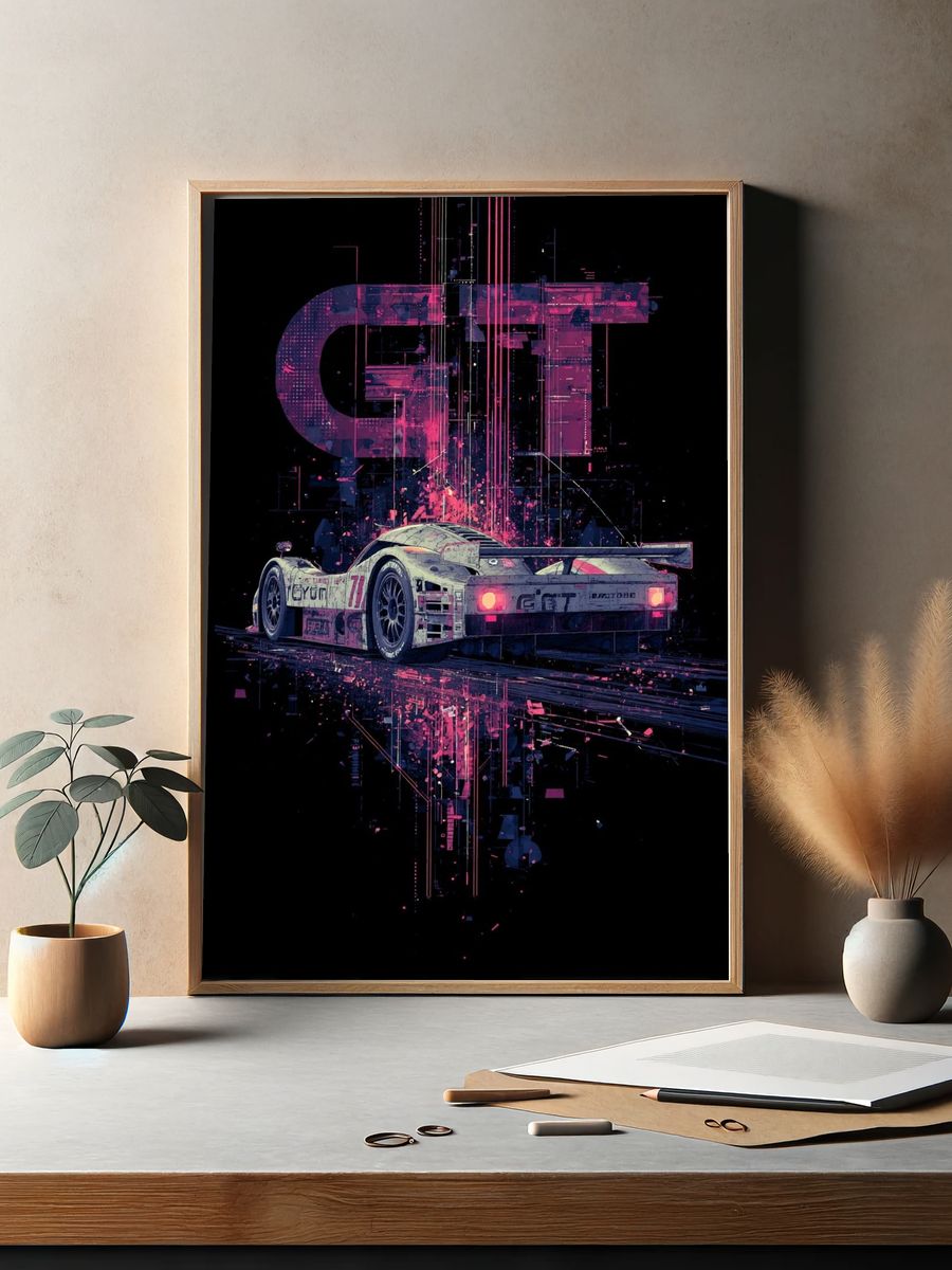 GT Racing Neon Digital Art Poster. — room view 2