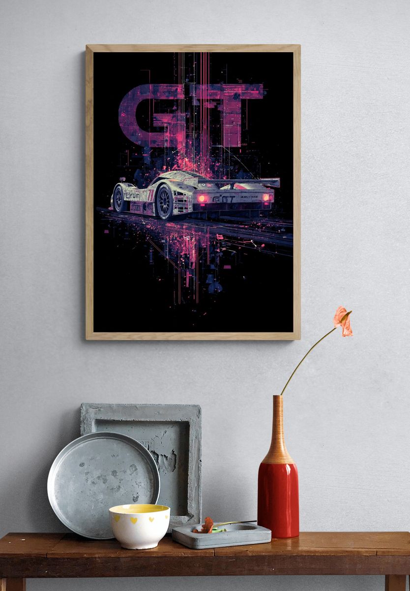 GT Racing Neon Digital Art Poster. — room view 3