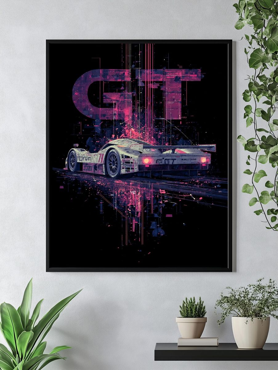 GT Racing Neon Digital Art Poster. — room view 4