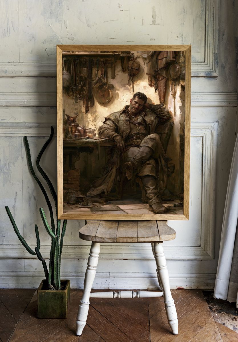 Brooding Tavern Man Illustration Poster. — room view 1