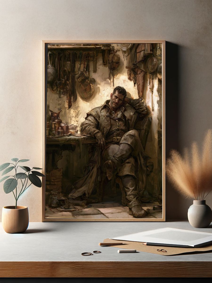 Brooding Tavern Man Illustration Poster. — room view 2