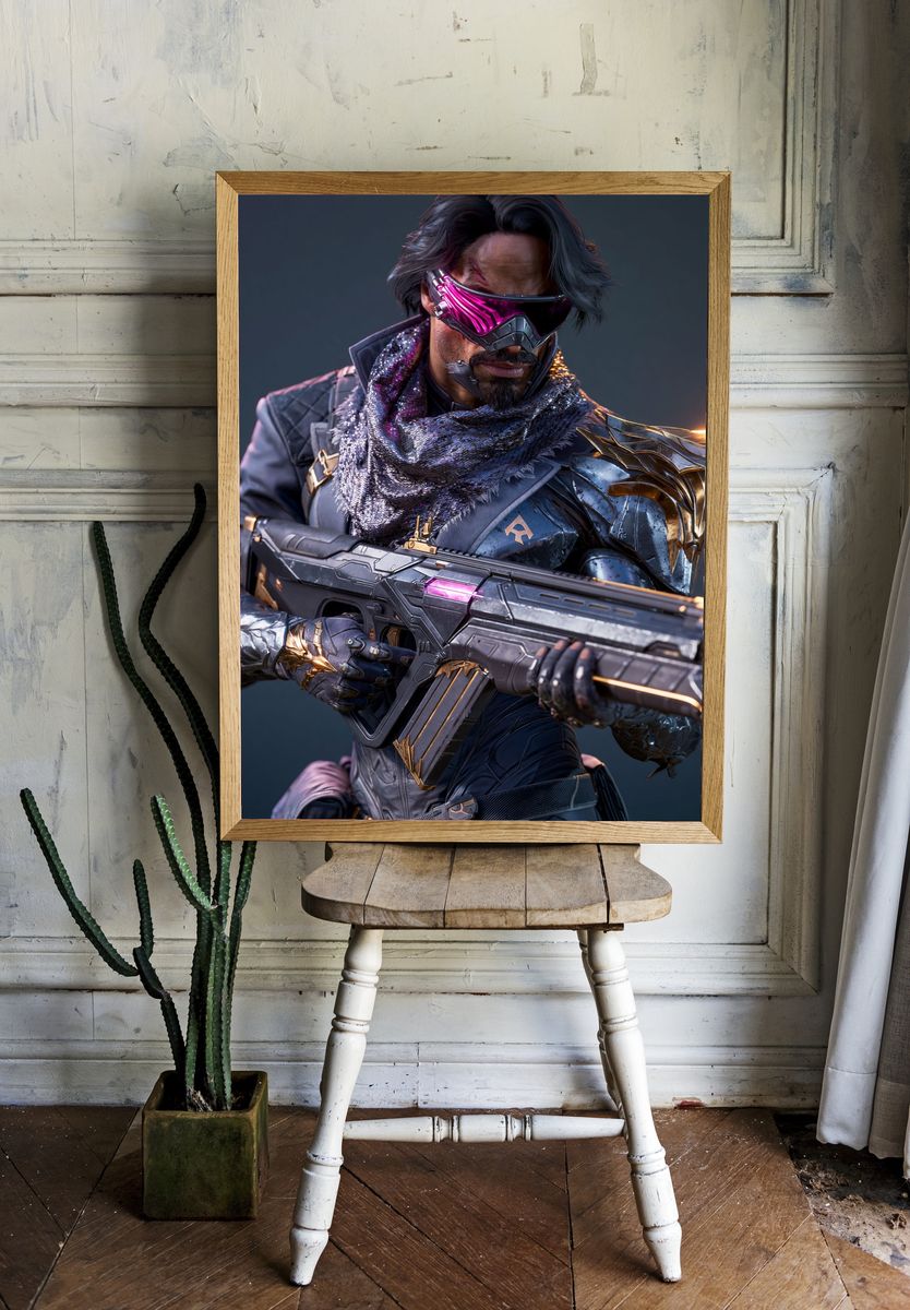 Cyberpunk Warrior Portrait Print. — room view 1