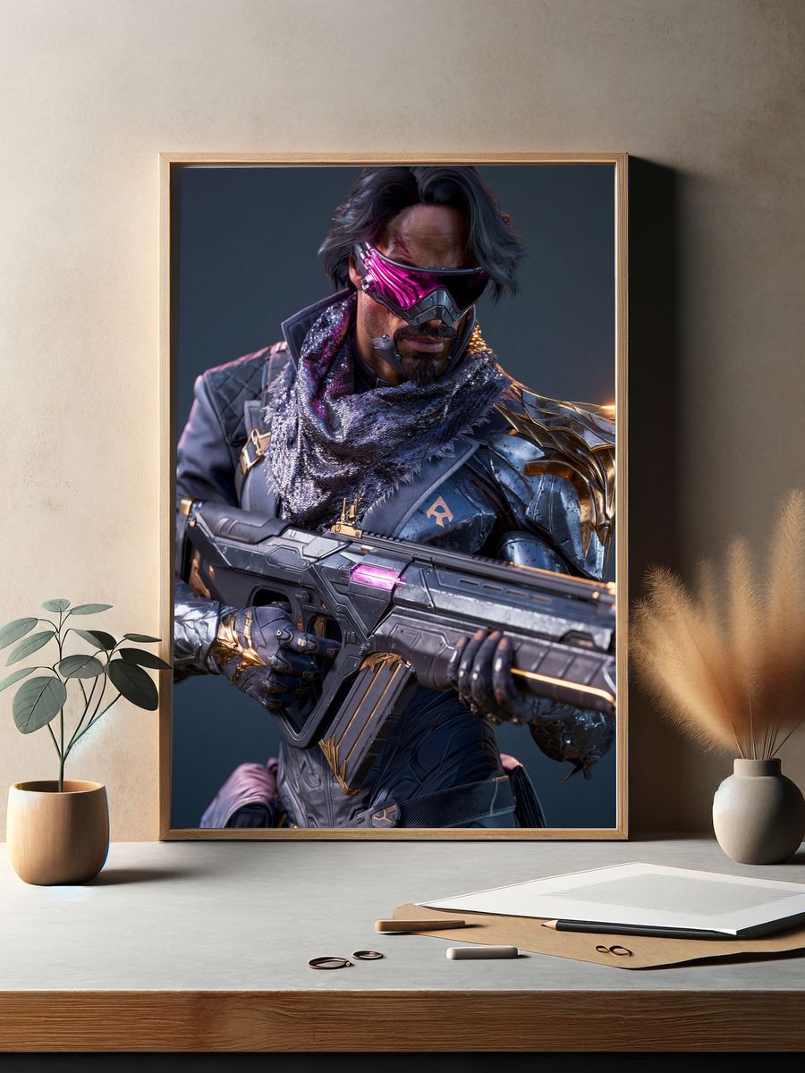Cyberpunk Warrior Portrait Print. — room view 2