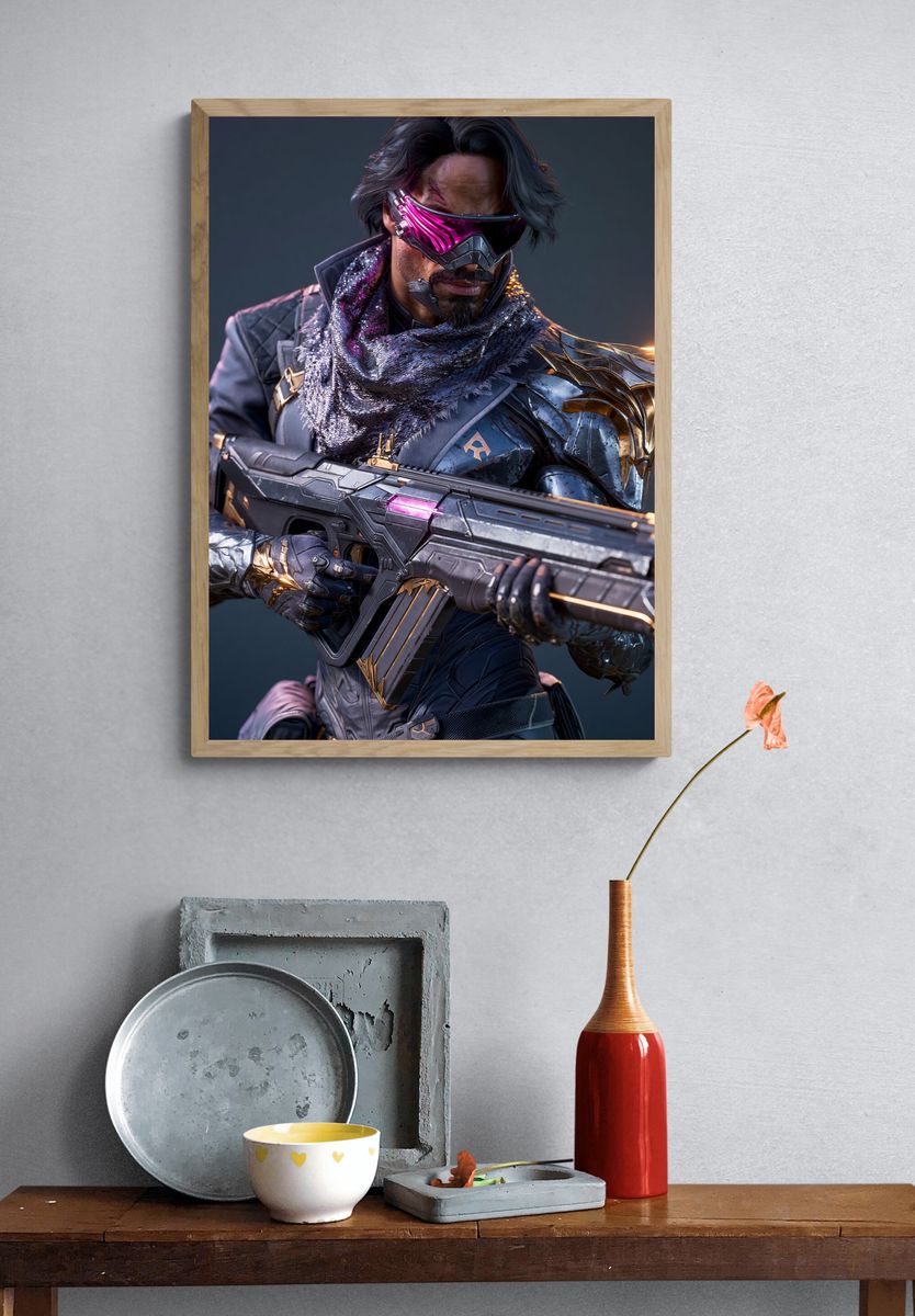 Cyberpunk Warrior Portrait Print. — room view 3