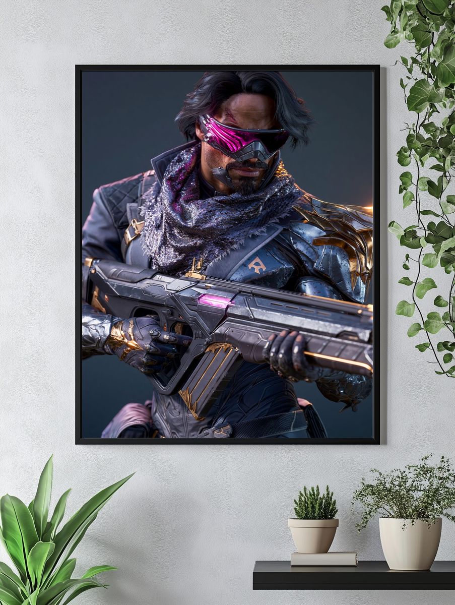 Cyberpunk Warrior Portrait Print. — room view 4