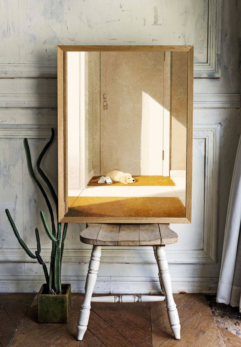Sunlit Hallway with Sleeping Dog Print. — room view 1