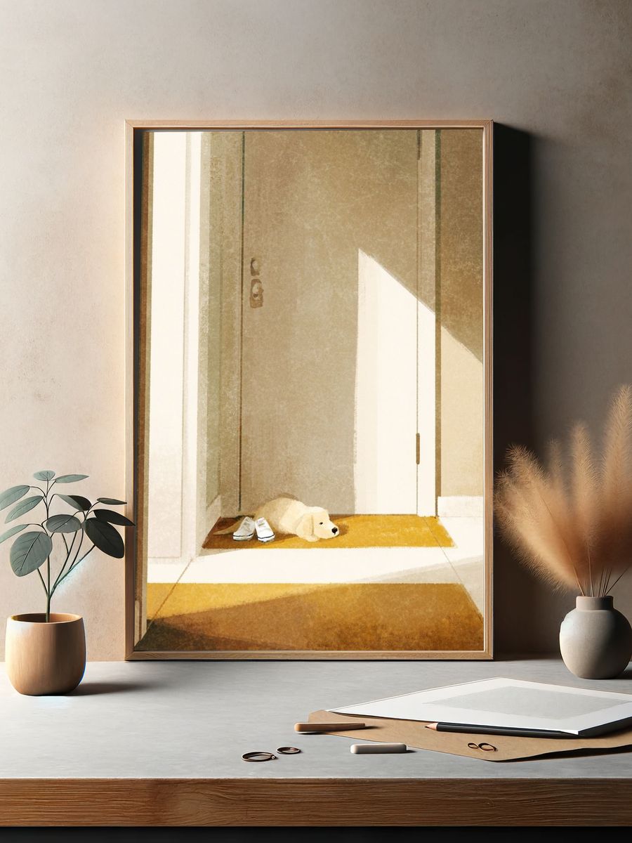 Sunlit Hallway with Sleeping Dog Print. — room view 2