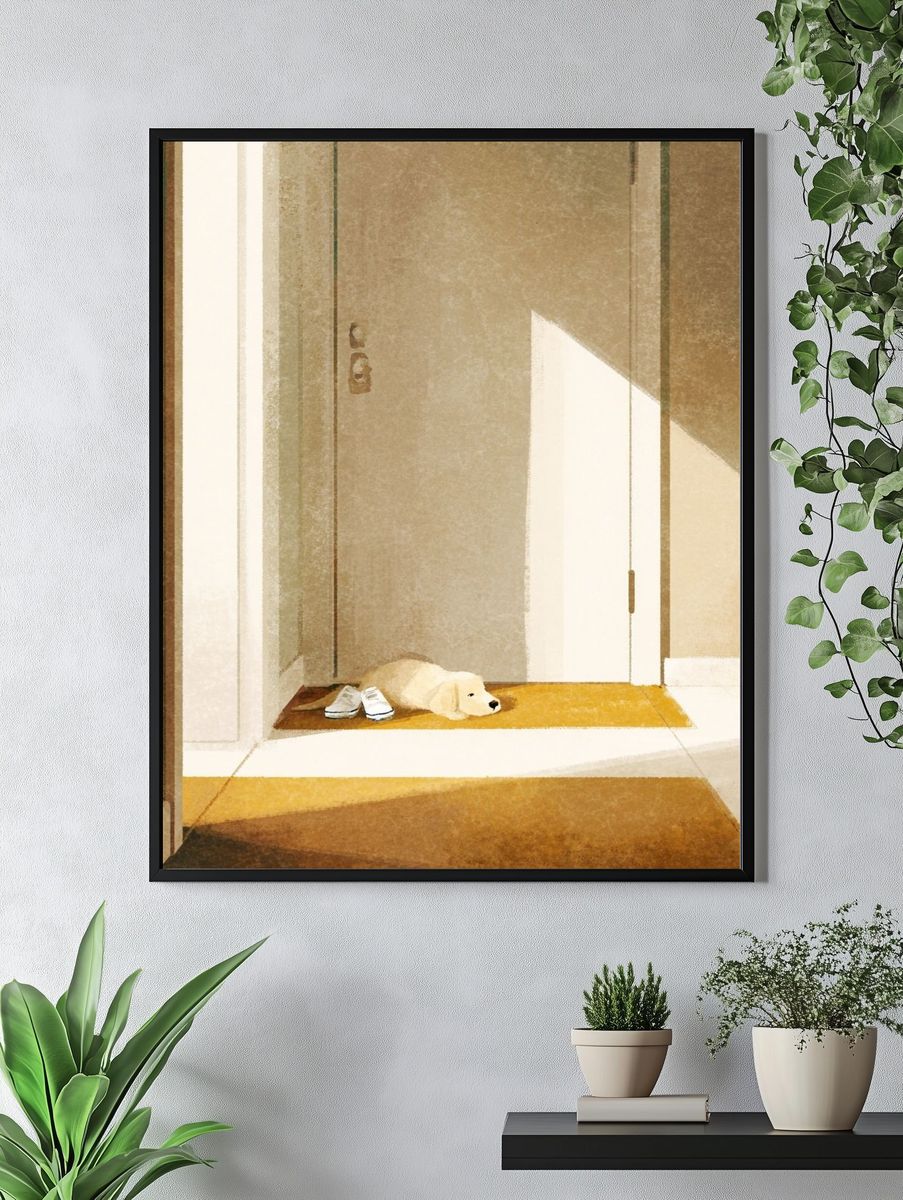 Sunlit Hallway with Sleeping Dog Print. — room view 4