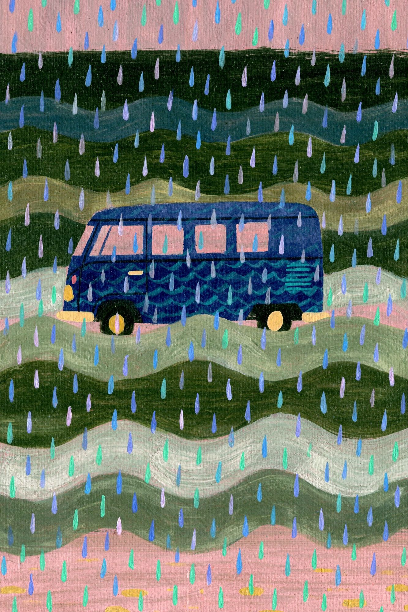 Rainy Van Landscape Illustration Poster. poster detail