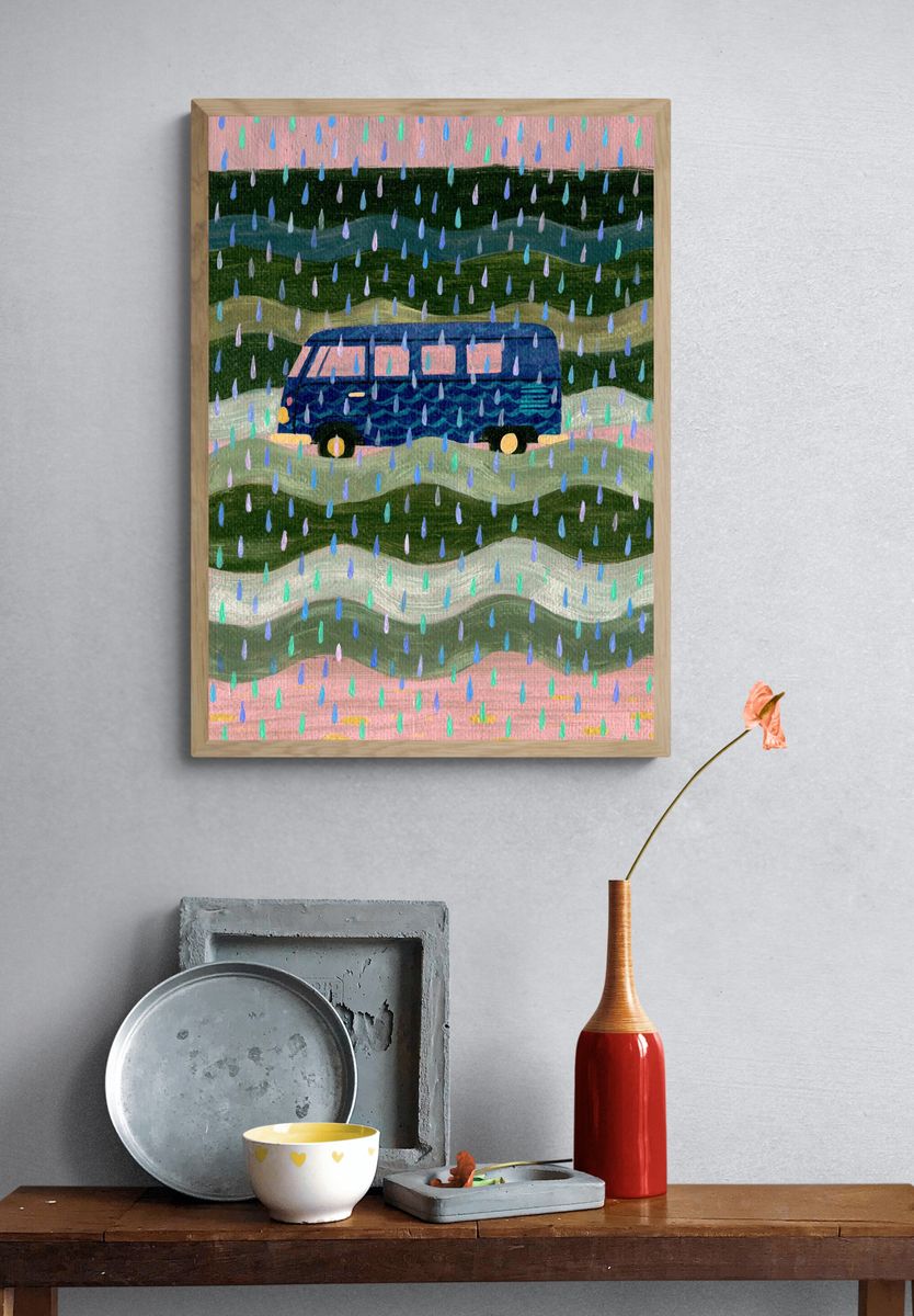 Rainy Van Landscape Illustration Poster. — room view 3