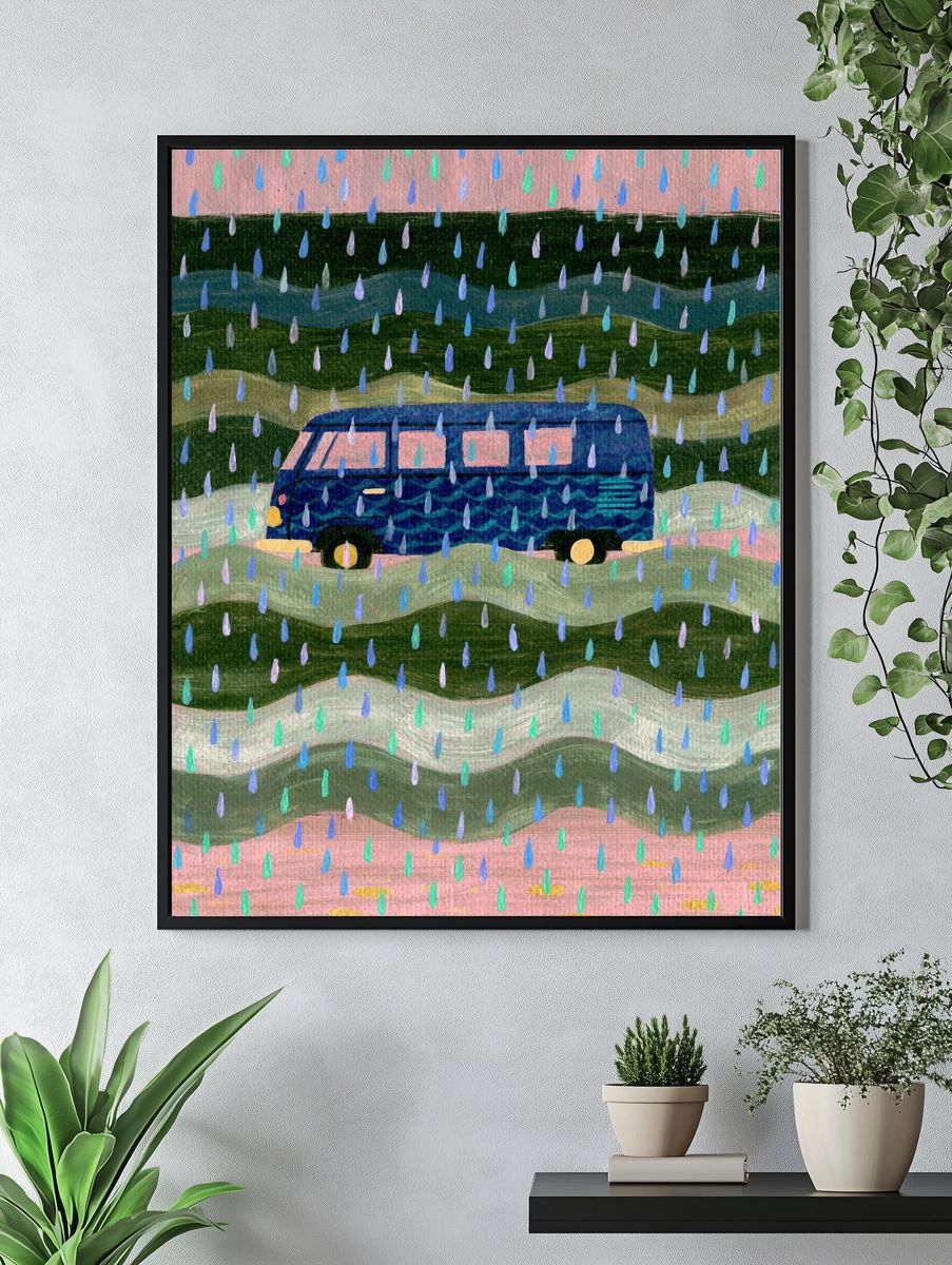Rainy Van Landscape Illustration Poster. — room view 4