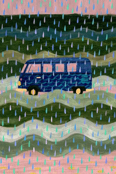 Rainy Van Landscape Illustration Poster. poster