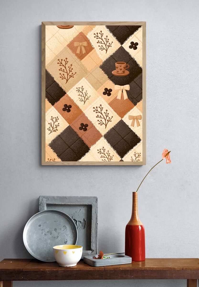 Cozy Boho Patchwork Poster. — room view 3