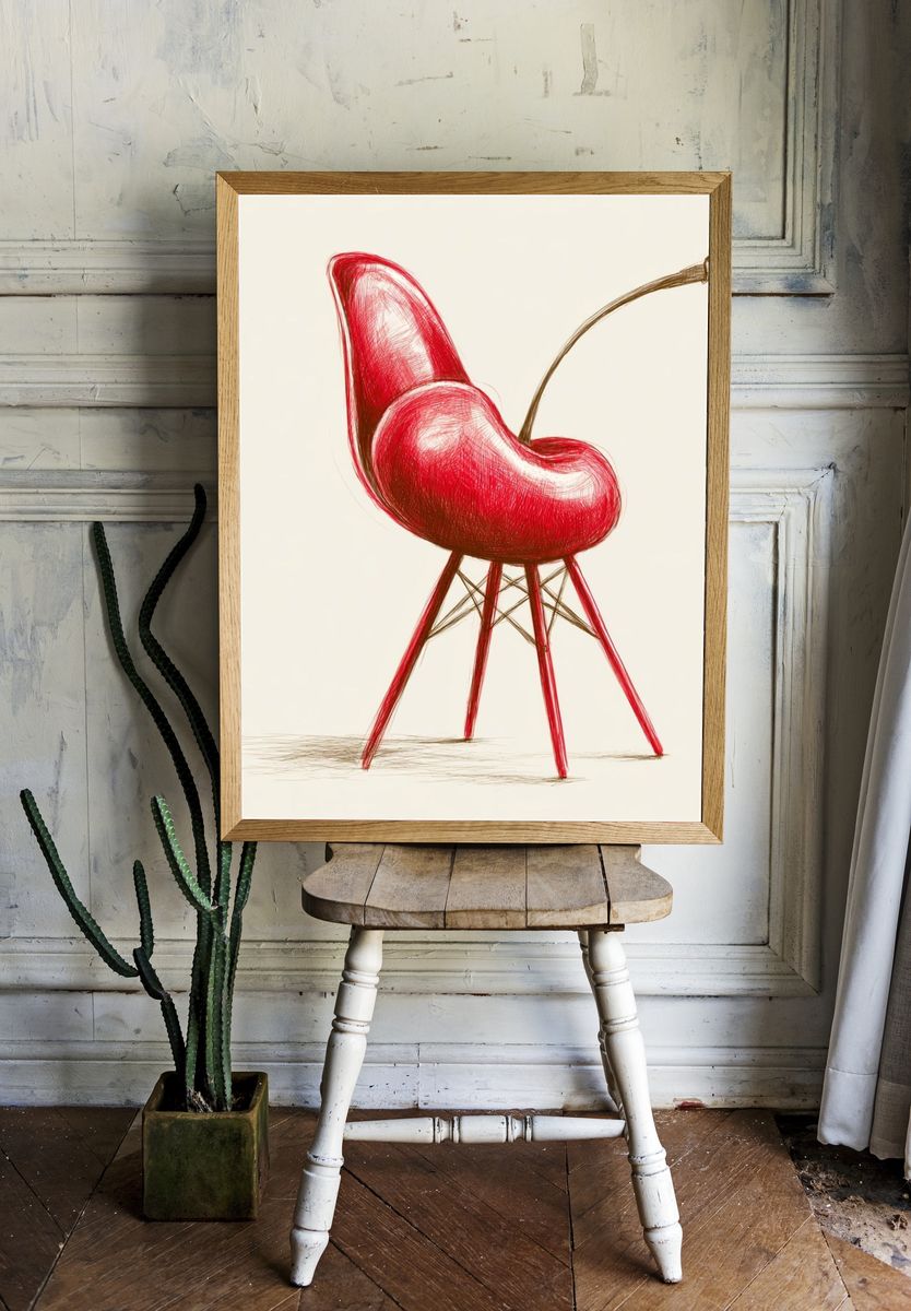 Red Chair Sketch Illustration Poster. — room view 1