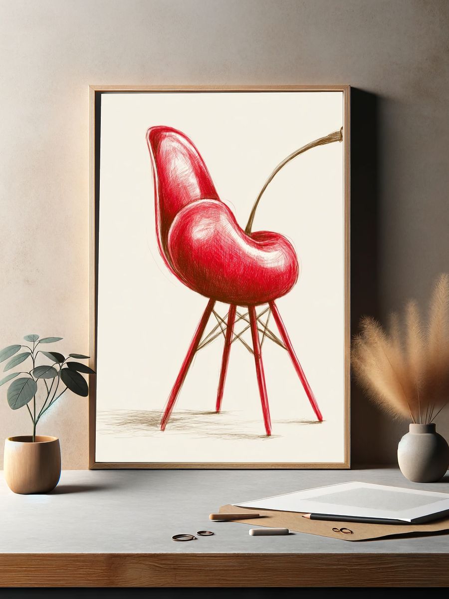 Red Chair Sketch Illustration Poster. — room view 2