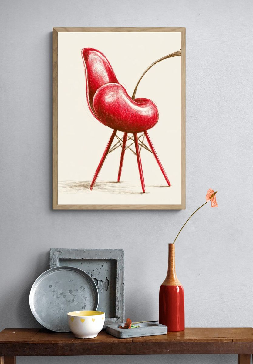 Red Chair Sketch Illustration Poster. — room view 3