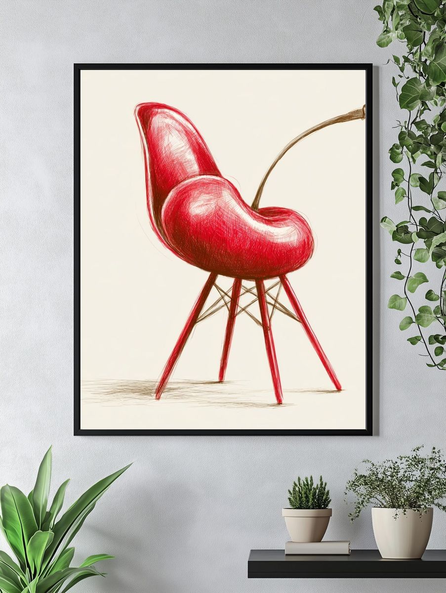 Red Chair Sketch Illustration Poster. — room view 4