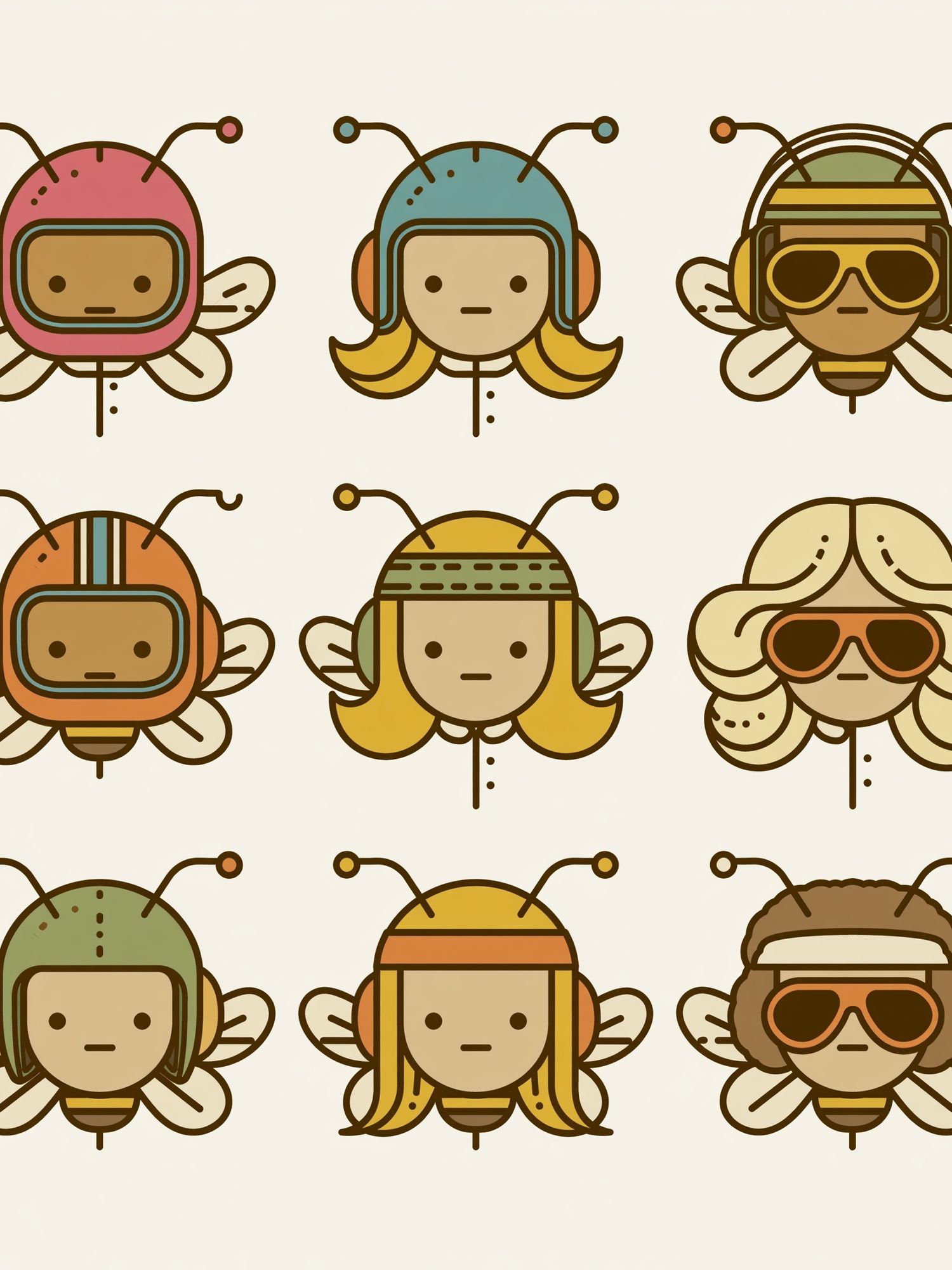 Cute Bee Characters Illustration Print. poster detail