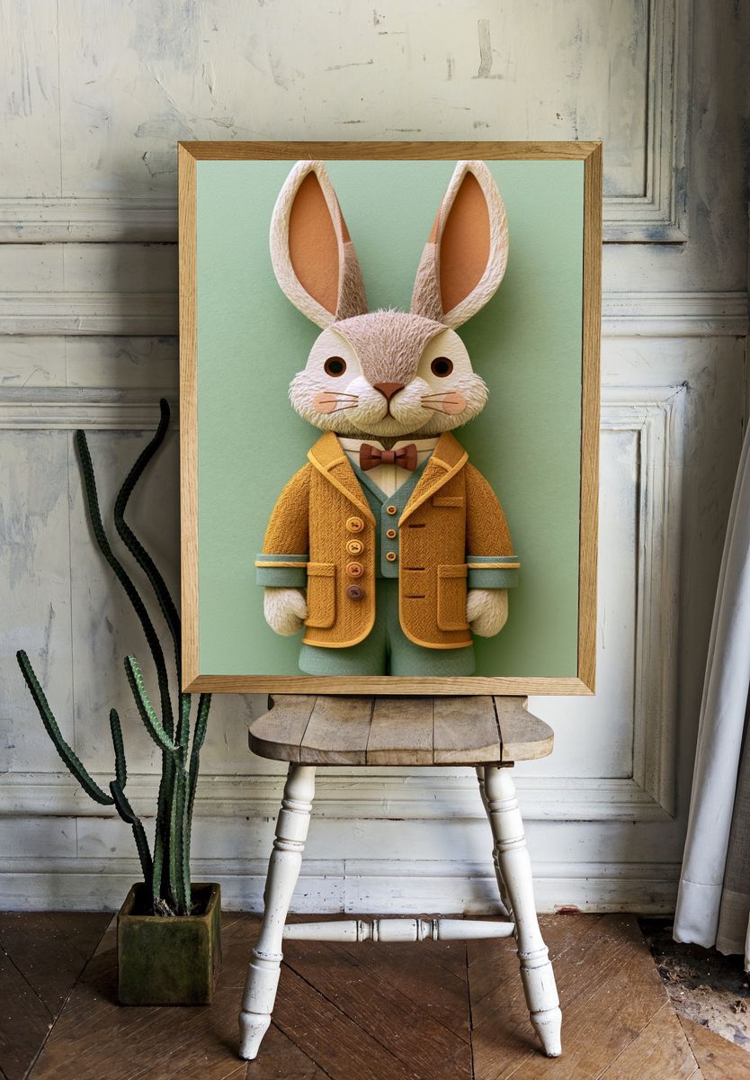 Dapper Rabbit Illustration Poster. — room view 1