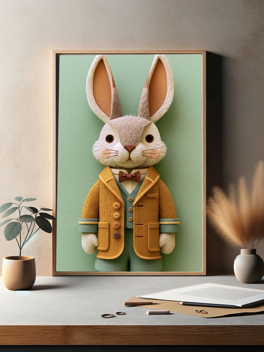 Dapper Rabbit Illustration Poster. — room view 2