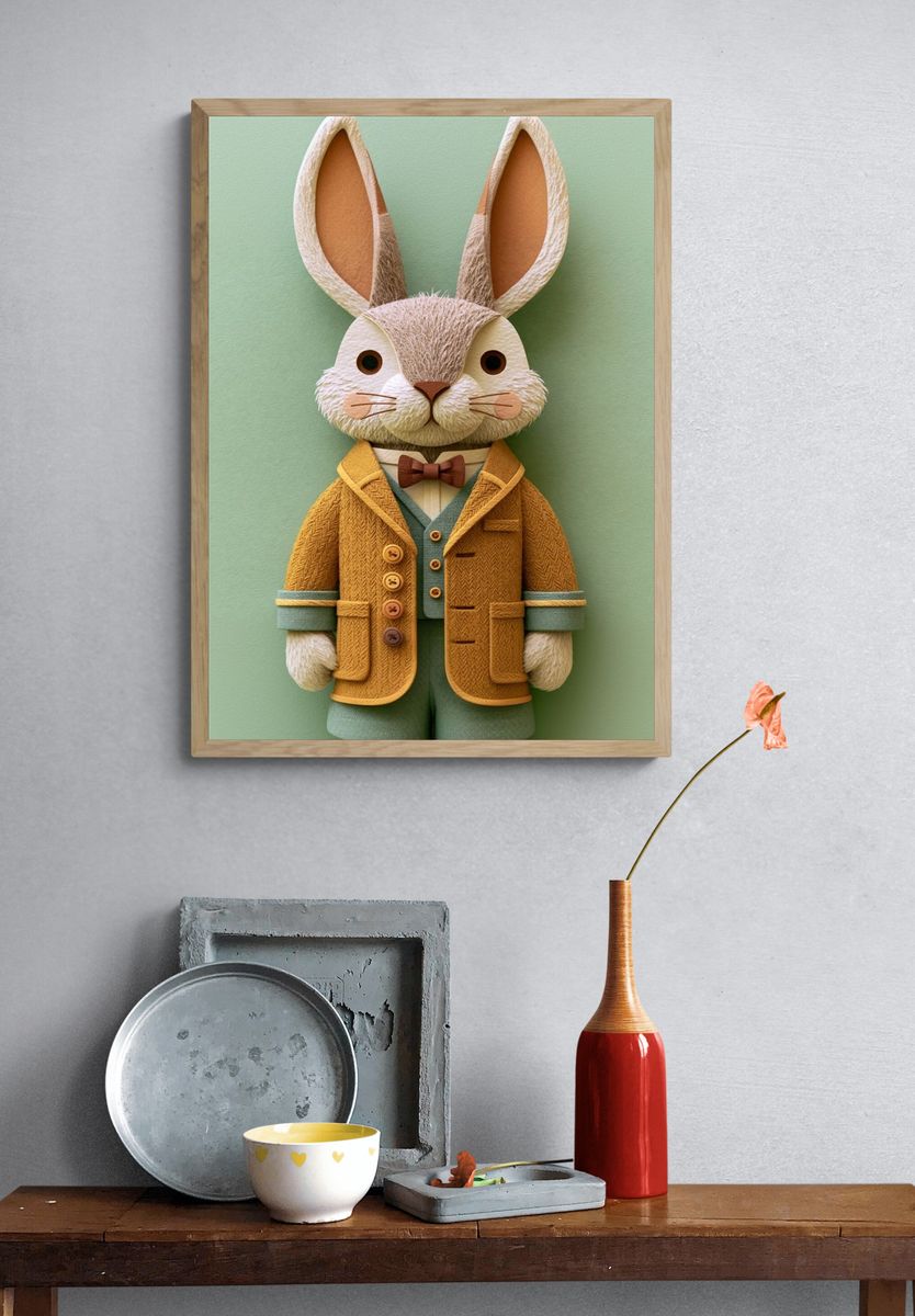Dapper Rabbit Illustration Poster. — room view 3
