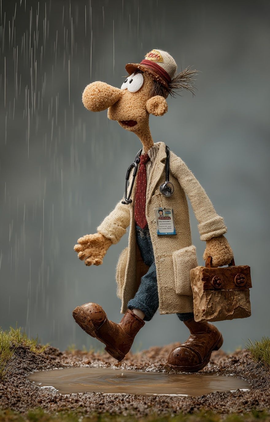 Rainy Doctor Puppet Illustration Poster. poster — illustration art