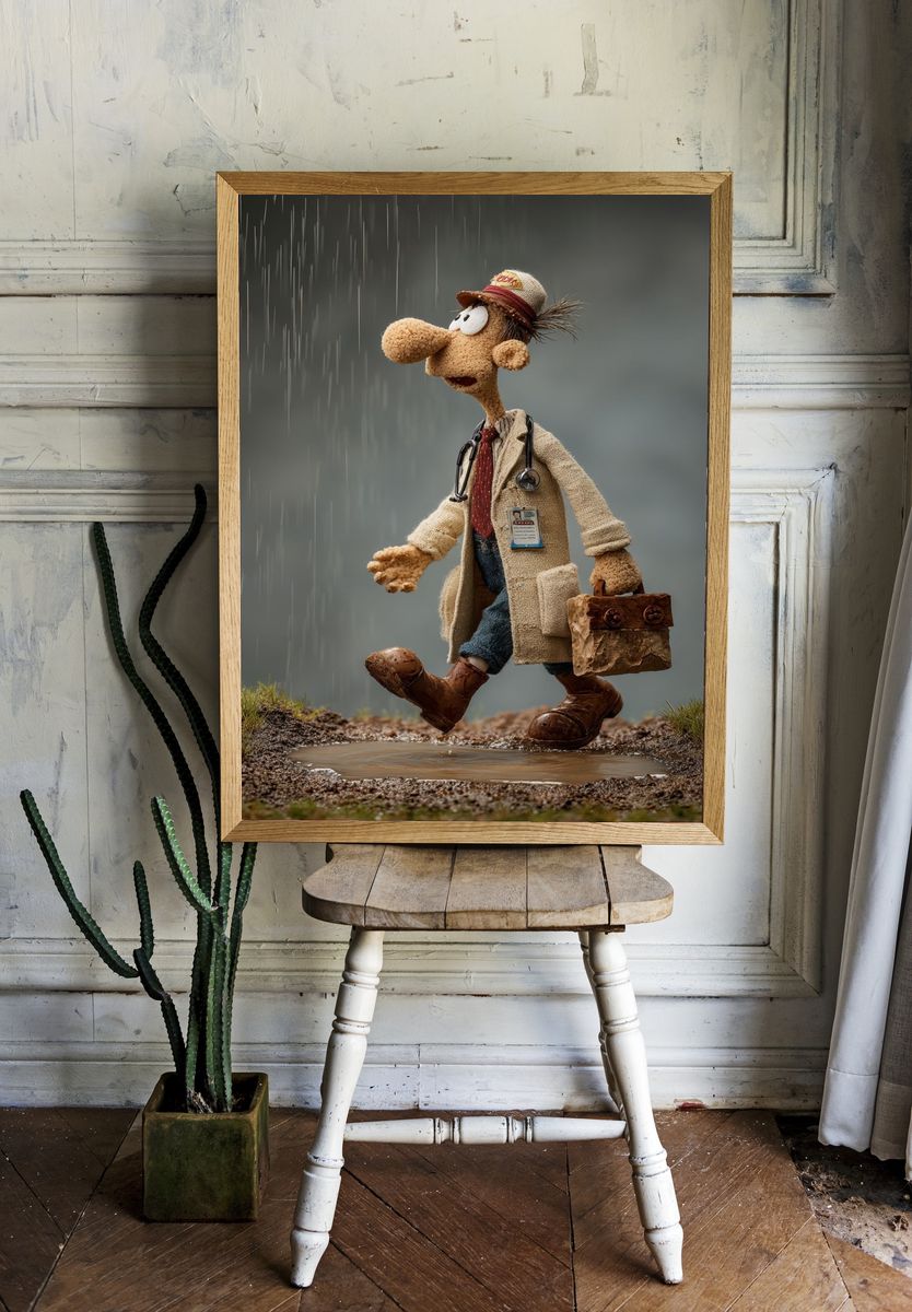 Rainy Doctor Puppet Illustration Poster. — room view 1