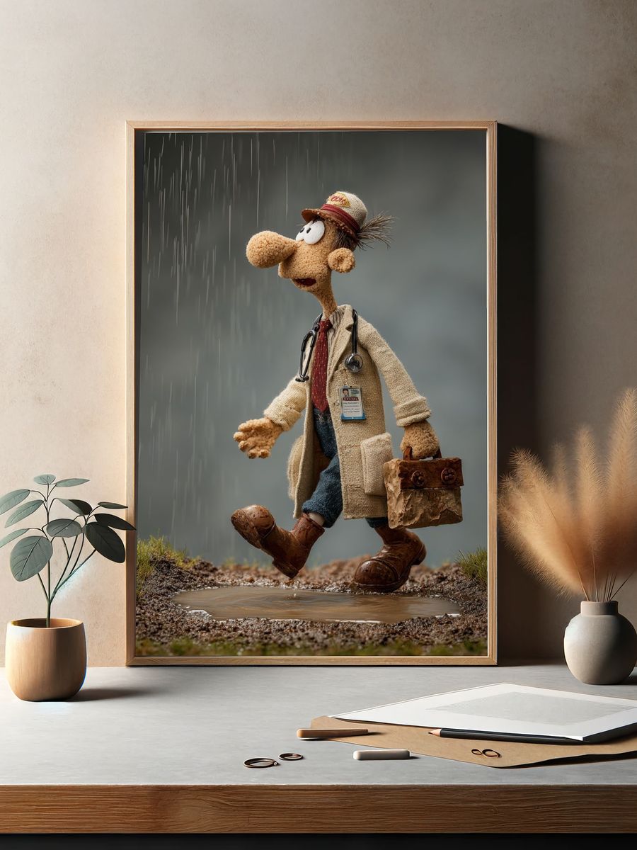 Rainy Doctor Puppet Illustration Poster. — room view 2